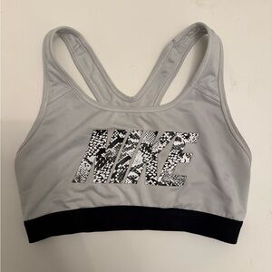 Nike Women's Light Gray and Black Sports Bra